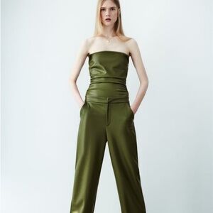 ZARA Olive Green Faux Leather Bodysuit - Size L